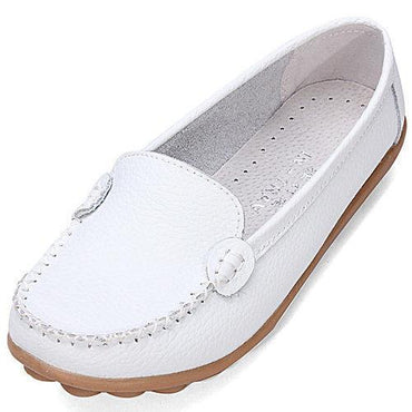 Casual Leather Pure Color Soft Sole Slip On Flat Loafers