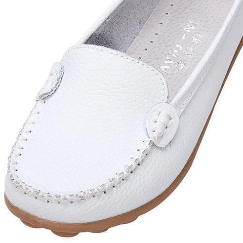 Casual Leather Pure Color Soft Sole Slip On Flat Loafers