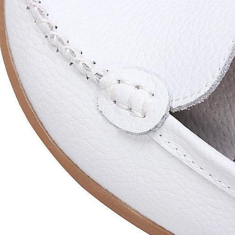 Casual Leather Pure Color Soft Sole Slip On Flat Loafers