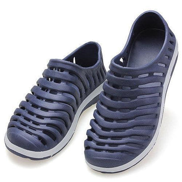 Men Pure Color Hollow Out Breathable Slip On Flat Beach Shoe