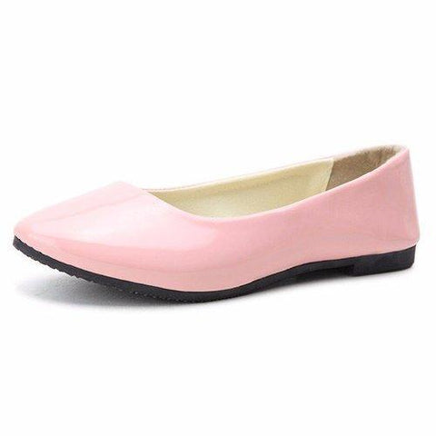 Candy Color Patent Leather Pointed Toe Slip On Flat Ballet Shoes