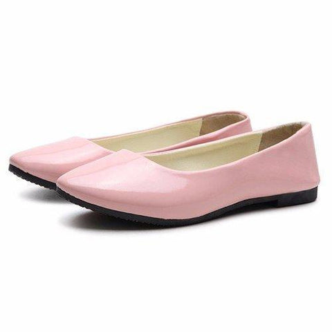 Candy Color Patent Leather Pointed Toe Slip On Flat Ballet Shoes