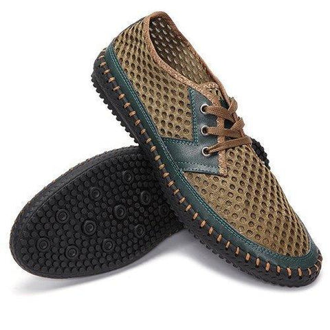 Big Size For Men Leather Mesh Breathable Lace Up Flat Casual Sport Shoes