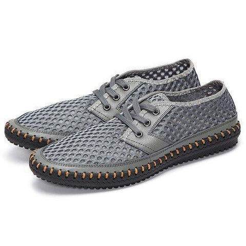 Big Size For Men Leather Mesh Breathable Lace Up Flat Casual Sport Shoes