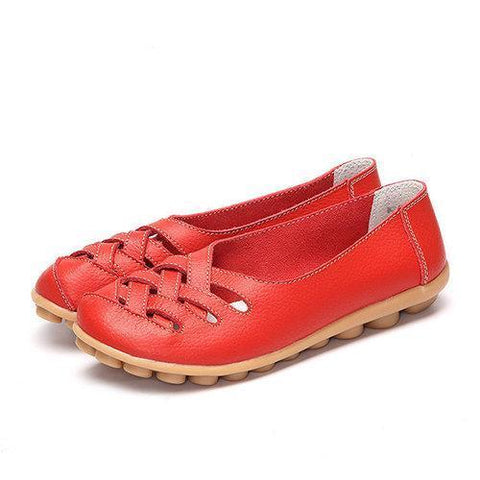 Hollow Out Leather Breathable Casual Slip On Moccasin For Wo