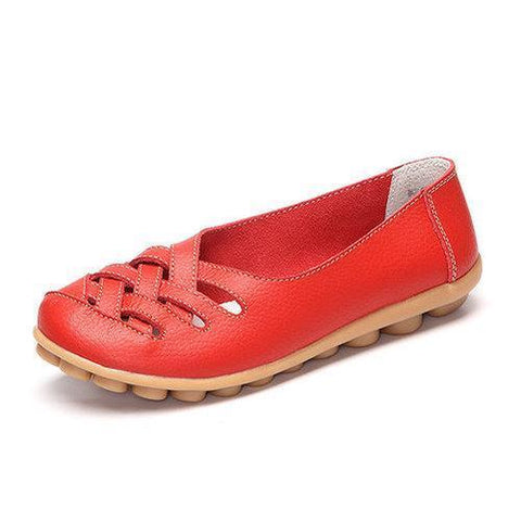 Hollow Out Leather Breathable Casual Slip On Moccasin For Wo