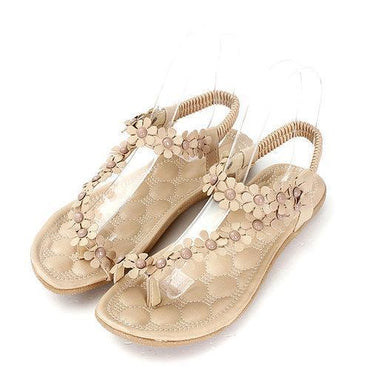 Bohemia Flowers Strappy Y Shape Splice Clip Toe Flat Slip On Sandals