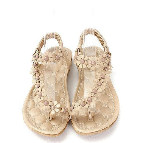 Bohemia Flowers Strappy Y Shape Splice Clip Toe Flat Slip On Sandals