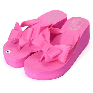 Butterfly Knot Platform Clip Toe Beach Slippers