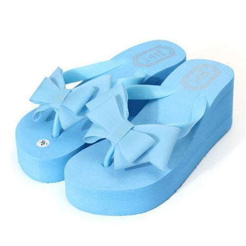 Butterfly Knot Platform Clip Toe Beach Slippers