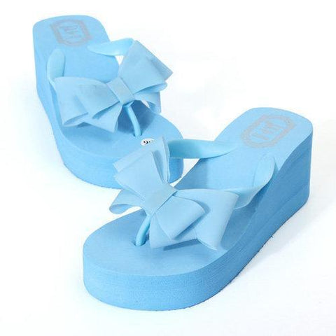 Butterfly Knot Platform Clip Toe Beach Slippers