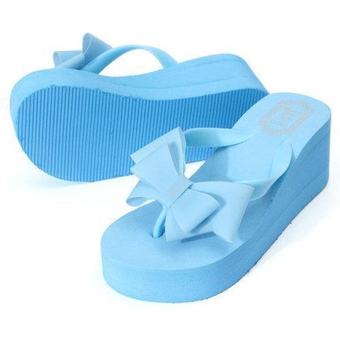 Butterfly Knot Platform Clip Toe Beach Slippers