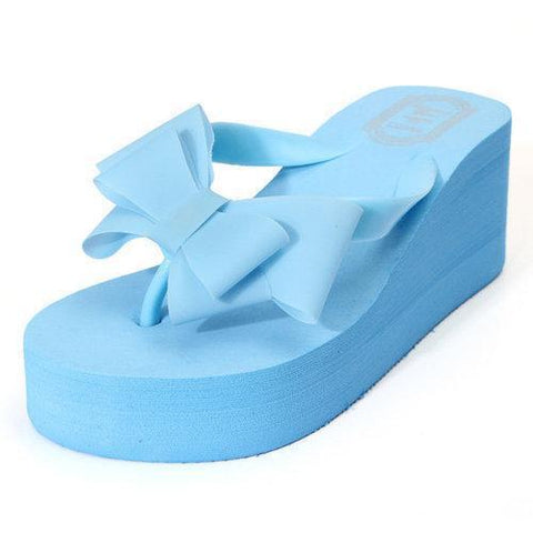 Butterfly Knot Platform Clip Toe Beach Slippers