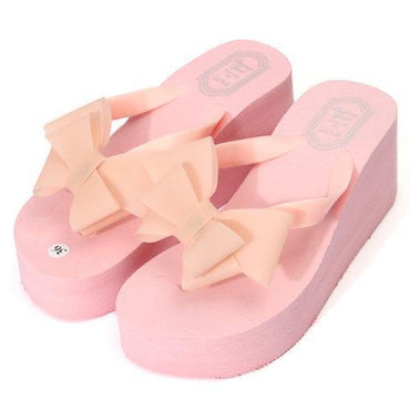 Butterfly Knot Platform Clip Toe Beach Slippers