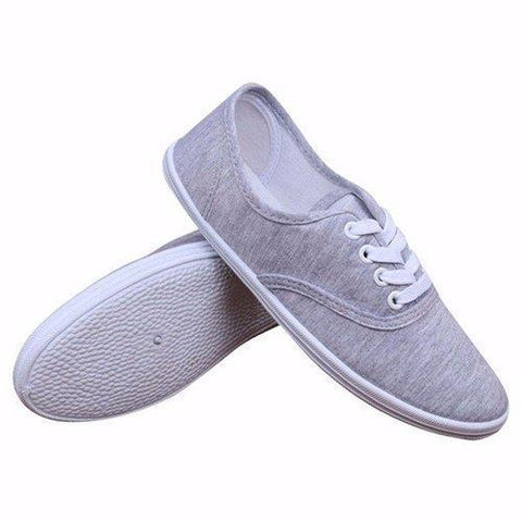 Pure Color Lace Up Canvas Flat Casual Shoes For Women