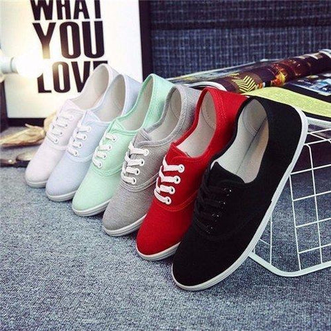 Pure Color Lace Up Canvas Flat Casual Shoes For Women