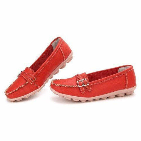 Leather Double Buckle Soft Sole Slip On Casual Flat Loafers