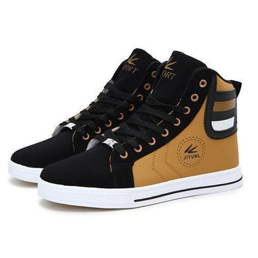 Men Color Match Stripe Korean Style Lace Up High Top Casual Shoes