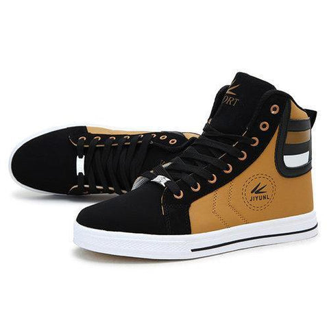 Men Color Match Stripe Korean Style Lace Up High Top Casual Shoes