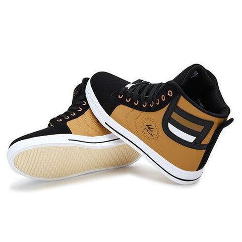 Men Color Match Stripe Korean Style Lace Up High Top Casual Shoes