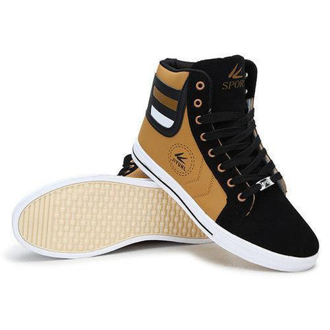 Men Color Match Stripe Korean Style Lace Up High Top Casual Shoes