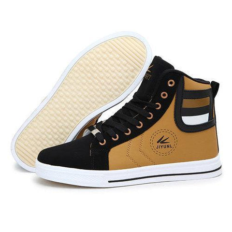 Men Color Match Stripe Korean Style Lace Up High Top Casual Shoes