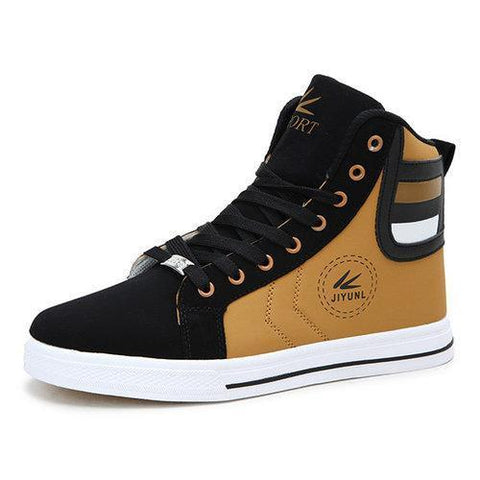 Men Color Match Stripe Korean Style Lace Up High Top Casual Shoes