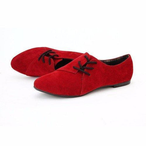 Suede Retro British Style Side Lace Up Pointed Toe Flat Loafers