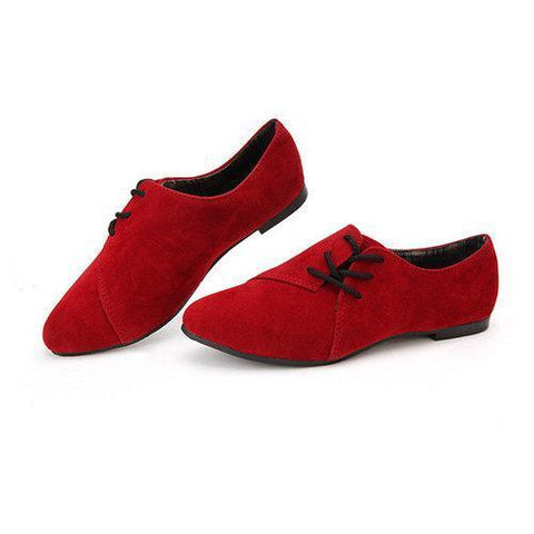 Suede Retro British Style Side Lace Up Pointed Toe Flat Loafers