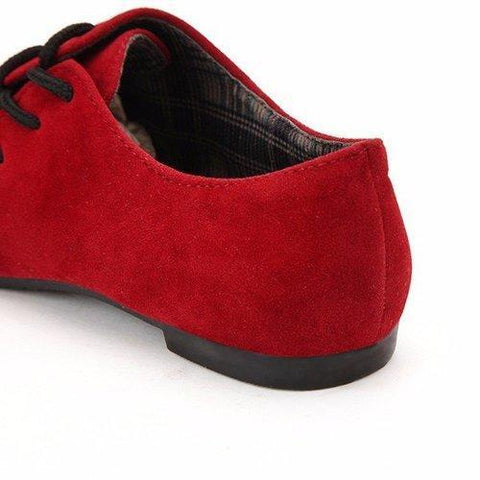 Suede Retro British Style Side Lace Up Pointed Toe Flat Loafers