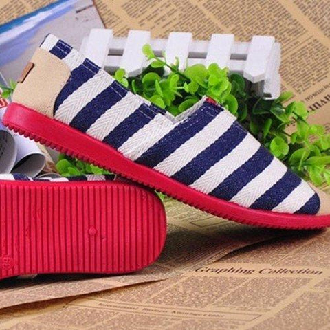 Stripe Canvas Flat Slip On Loafers