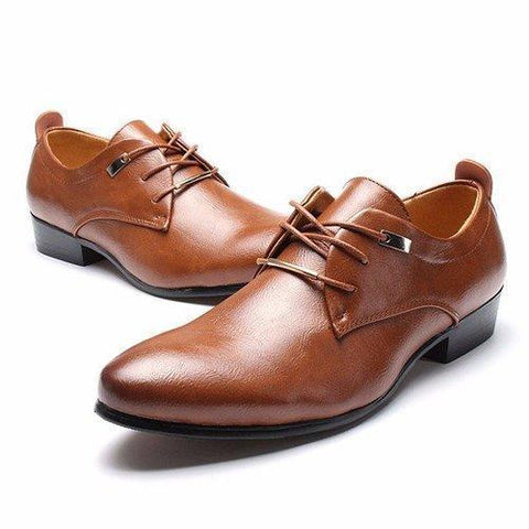 Men European Style Pointed Toe Lace Up Flat Oxford Formal Business Shoes