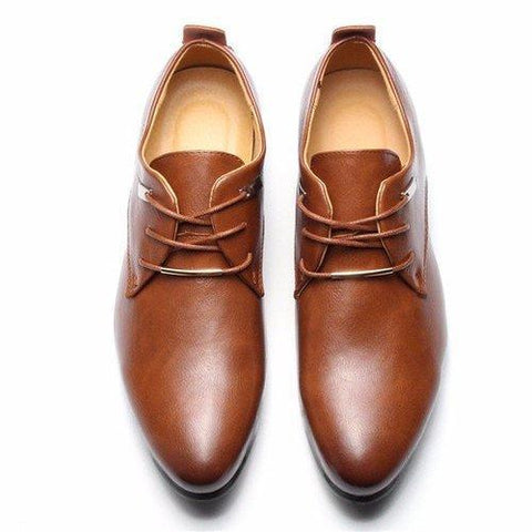 Men European Style Pointed Toe Lace Up Flat Oxford Formal Business Shoes