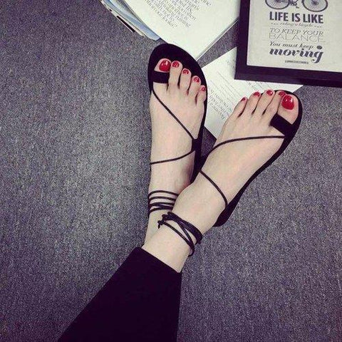 Retro Simple Lace Up Flat Clip Toe Sandals