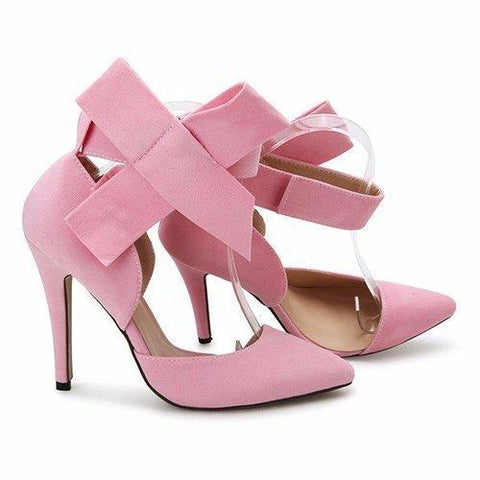 Sexy Butterfly Knot Removable Slim Pointed Toe High Heel Stilettos Pumps