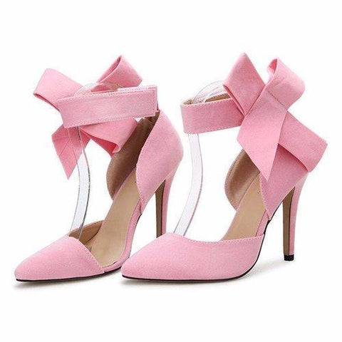 Sexy Butterfly Knot Removable Slim Pointed Toe High Heel Stilettos Pumps