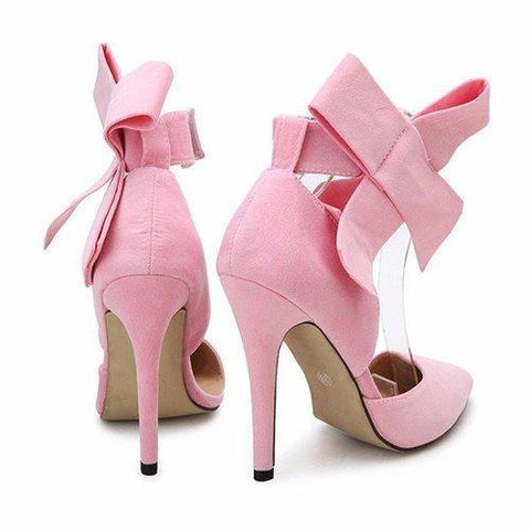 Sexy Butterfly Knot Removable Slim Pointed Toe High Heel Stilettos Pumps