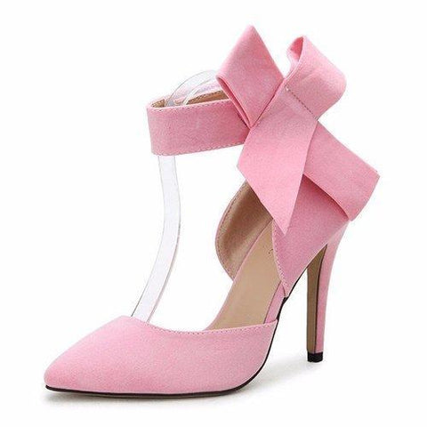 Sexy Butterfly Knot Removable Slim Pointed Toe High Heel Stilettos Pumps