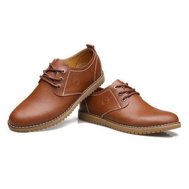 Big Size Men Casual Leather Pure Color Lace Up Flat Oxford Shoes Sneakers