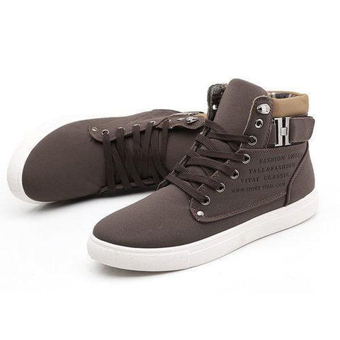 Men Buckel Metal Letter High Top Casual Lace Up Flat Sports Shoes