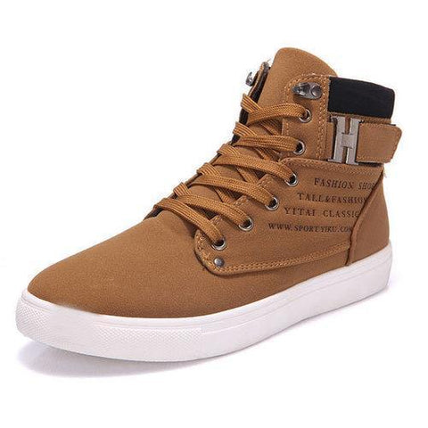 Men Buckel Metal Letter High Top Casual Lace Up Flat Sports Shoes