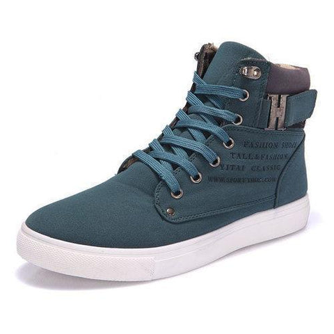 Men Buckel Metal Letter High Top Casual Lace Up Flat Sports Shoes