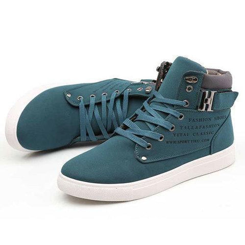 Men Buckel Metal Letter High Top Casual Lace Up Flat Sports Shoes