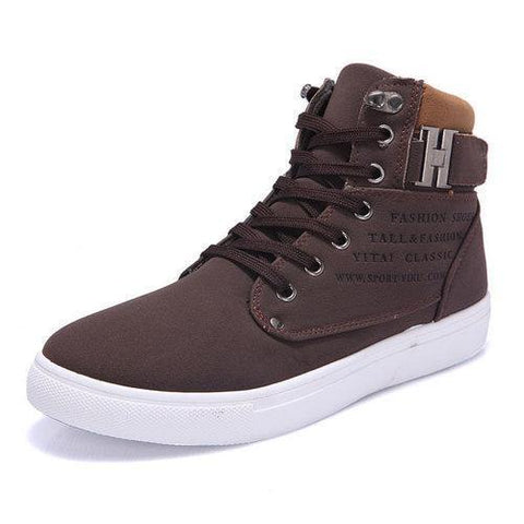 Men Buckel Metal Letter High Top Casual Lace Up Flat Sports Shoes