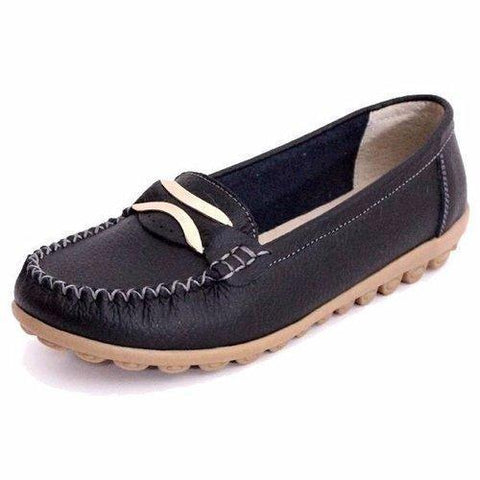 Metal Flat Round Toe Slip On Loafers