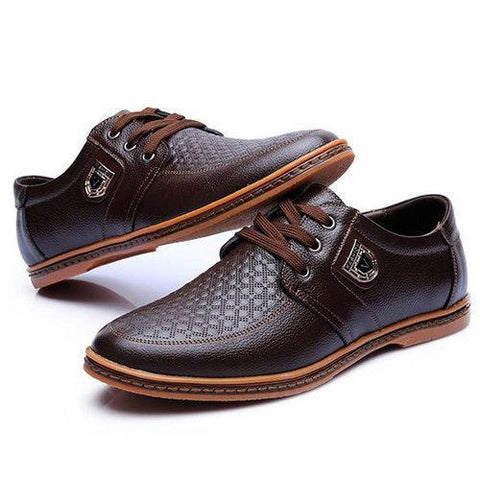 Big Size Men Leather Plaid Wearproof Lace Up Flat Business Formal Shoes