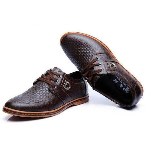 Big Size Men Leather Plaid Wearproof Lace Up Flat Business Formal Shoes