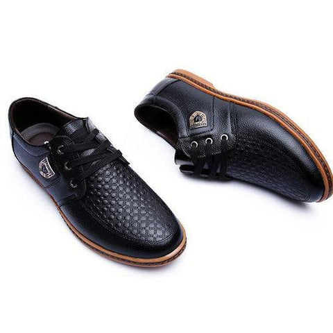 Big Size Men Leather Plaid Wearproof Lace Up Flat Business Formal Shoes