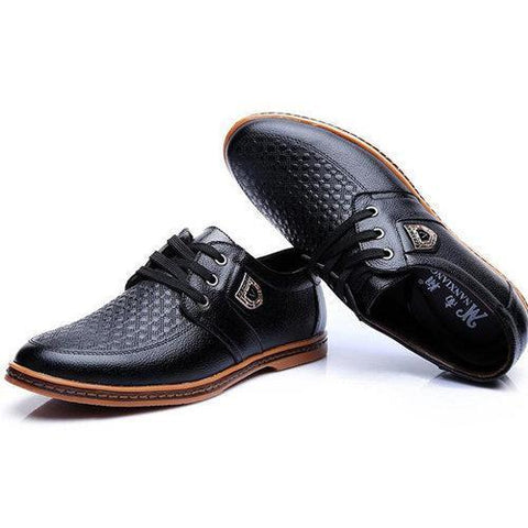 Big Size Men Leather Plaid Wearproof Lace Up Flat Business Formal Shoes