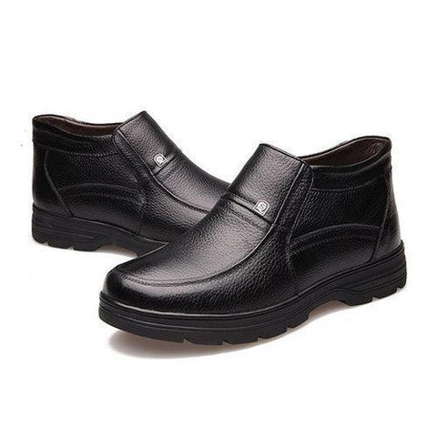 Men Leather Keep Warm Flat Slip On Formal Business Shoes